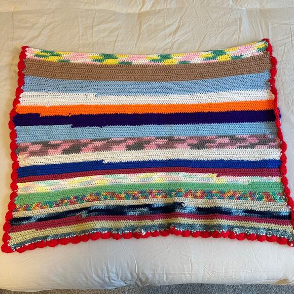 Afghan Handmade Crochet Baby Blanket Lap Throw Multicolor Stripe 52" x 31" - Picture 4 of 12